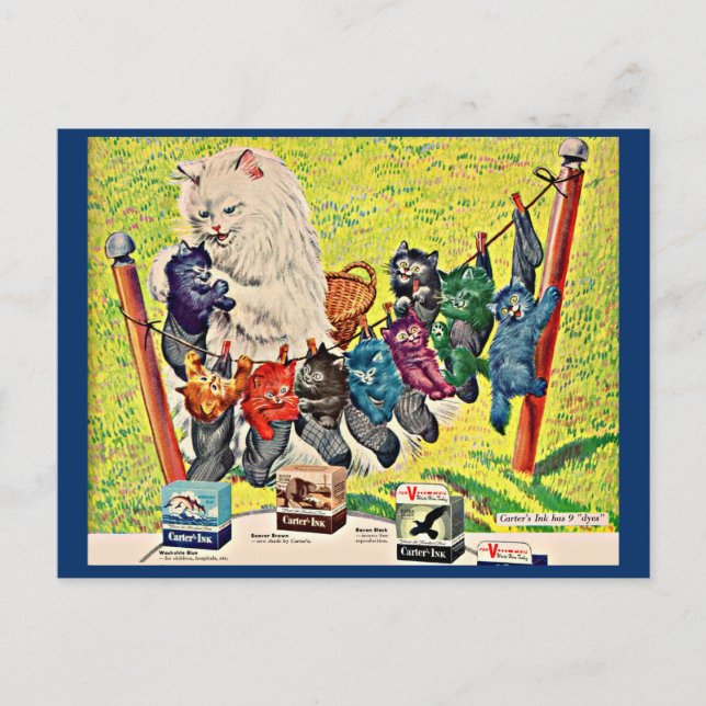 1940s Carter’s Ink ad mama cat and kittens Postcard (Front)