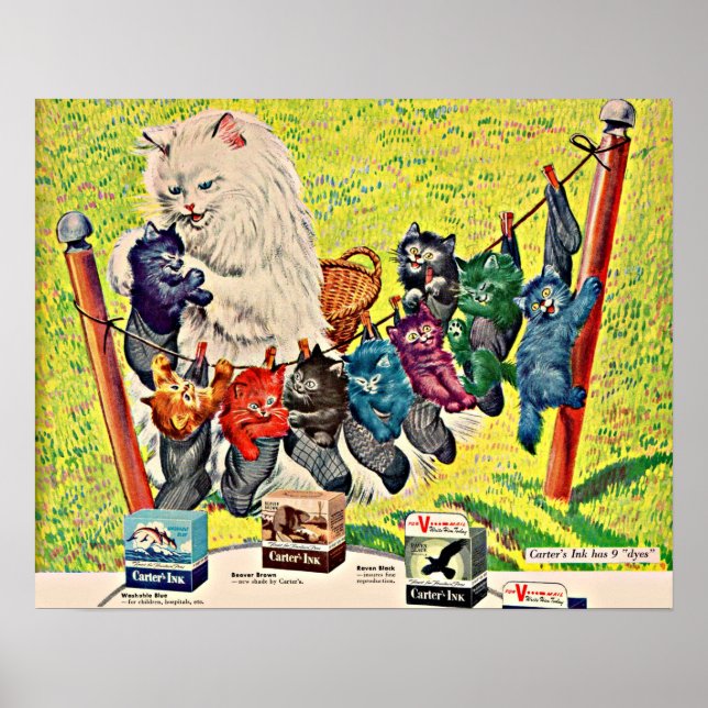 1940s Carter’s Ink ad mama cat and kittens Poster (Front)