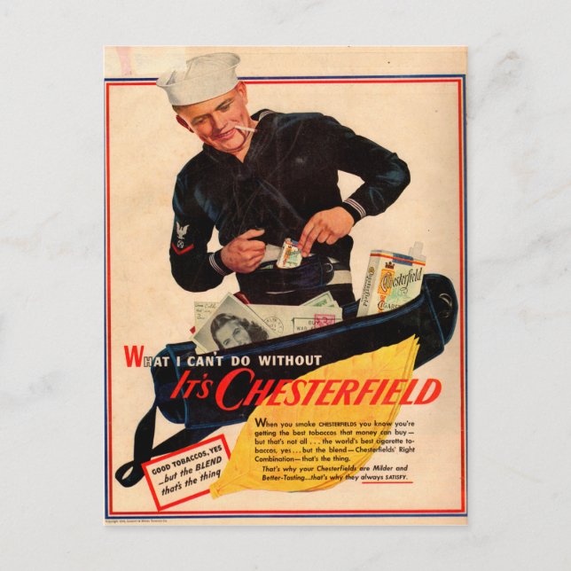 1940s Chesterfield cigarettes ad with sailor Postcard (Front)