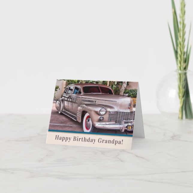 1940's Classic Cadillac Happy Birthday Grandpa  Card (Front)