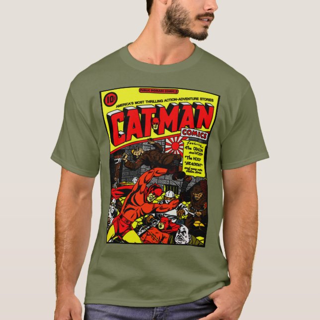 1940's Classic Cat-Man Comics T-Shirt (Front)