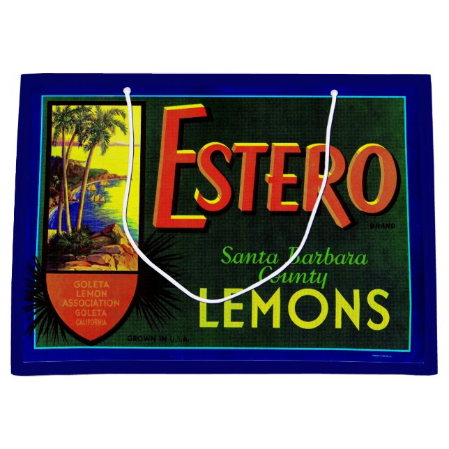 1940s Estero lemons fruit crate label print Large Gift Bag (Front)