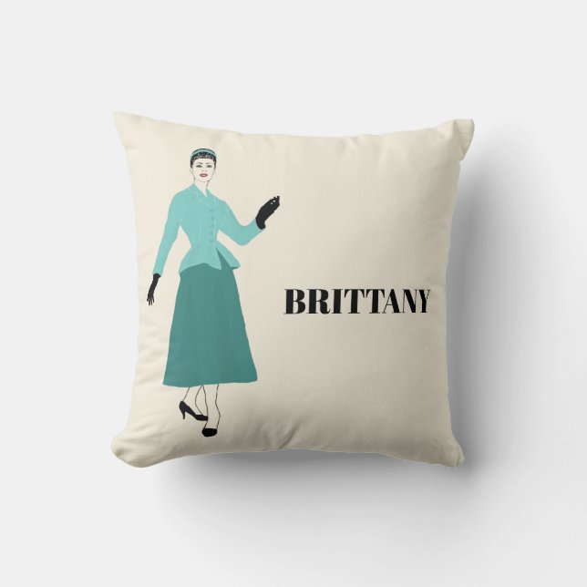 1940s Fashion Plate Woman, Retro Vintage Cushion (Front)