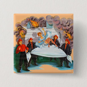 1940s firefighters rescue pretty lady 15 cm square badge