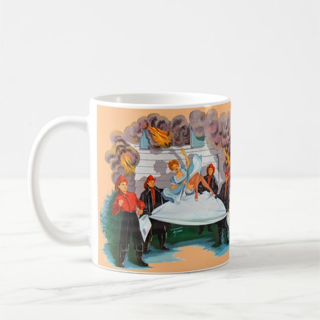 1940s firefighters rescue pretty lady coffee mug (Left)