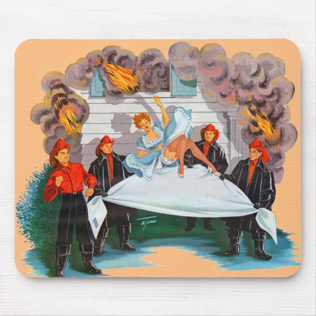 1940s firefighters rescue pretty lady mouse mat (Front)