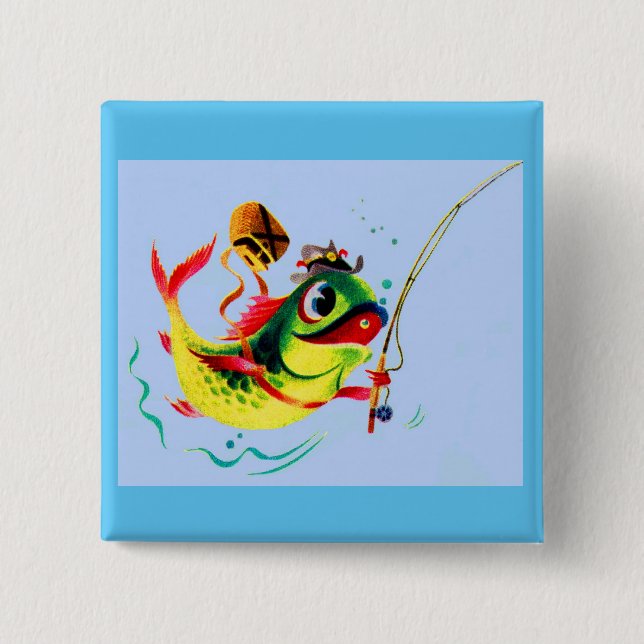 1940s fishing fish 15 cm square badge (Front)