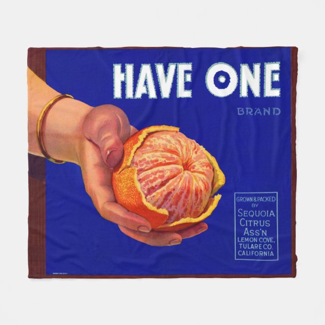 1940s Have One orange crate label print Fleece Blanket (Front (Horizontal))
