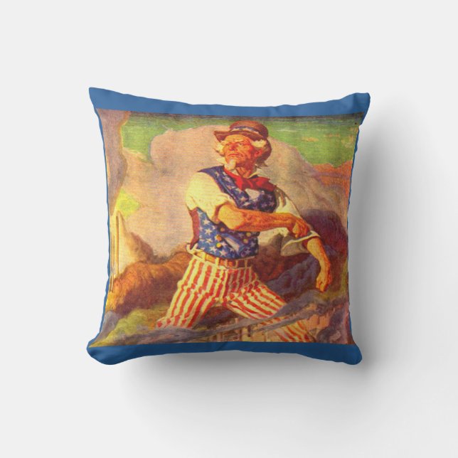 1940s heroic Uncle Sam rolls up his sleeve Cushion (Front)