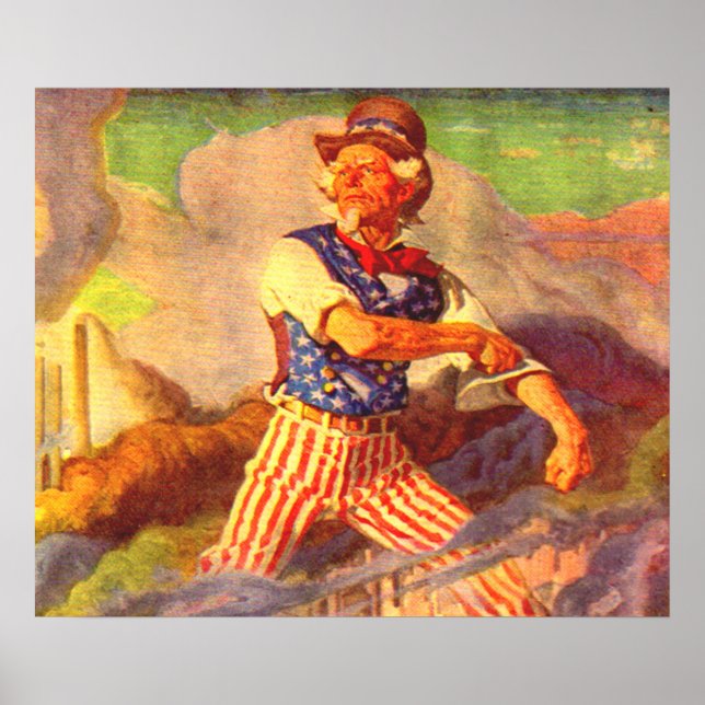 1940s heroic Uncle Sam rolls up his sleeve Poster (Front)