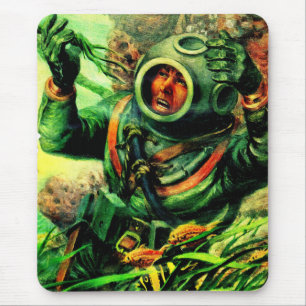 1940s illustration undersea diver in diving helmet mouse mat