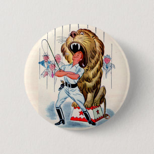 1940s lion tamer and lion 6 cm round badge