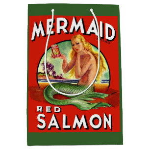1940s Mermaid Salmon can label print Medium Gift Bag