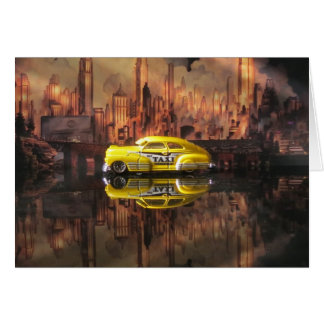 1940s miniature taxi in front of NYC backdrop
