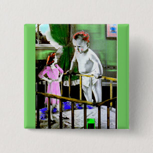 1940s mother and her giant baby 15 cm square badge
