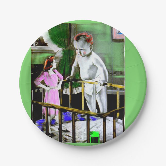 1940s mother and her giant baby paper plate (Front)