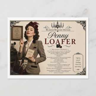 1940s Murder Mystery Penny Loafer Society Reporter Postcard