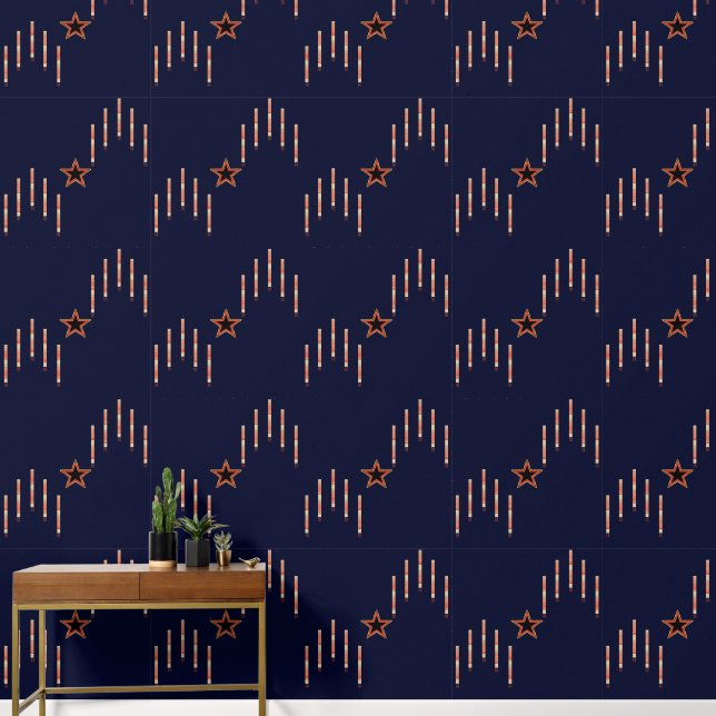 1940s Patriotic Art Deco - Red Ivory on Navy Blue Wallpaper (Hallway)
