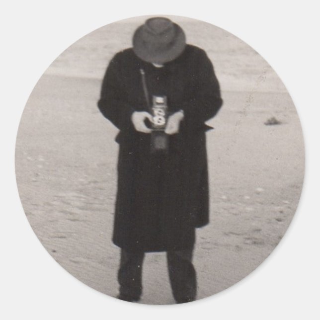 1940s photographer on the beach classic round sticker (Front)