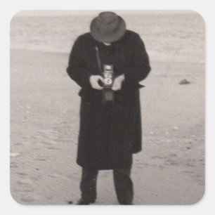 1940s photographer on the beach square sticker