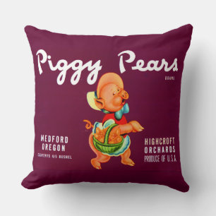 1940s Piggy Pears fruit crate label print Cushion