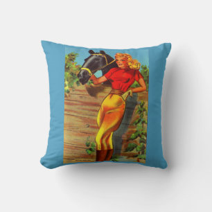 1940s pin-up gal and horse print cushion