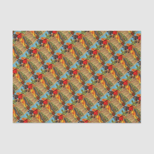 1940s pin-up gal and horse print tissue paper (Front)