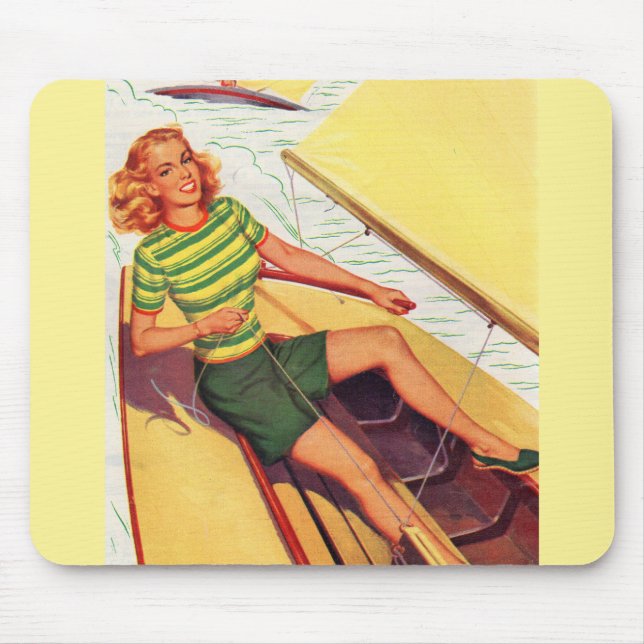 1940s pin-up girl on a boat mouse mat (Front)