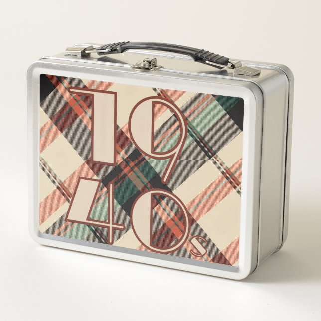 1940s Plaid Metal Lunch Box (Front)