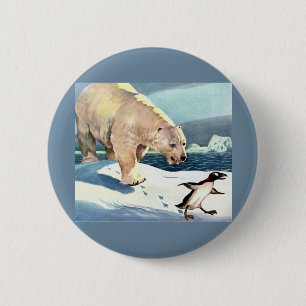 1940s polar bear and penguin 6 cm round badge