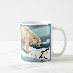 1940s polar bear and penguin coffee mug