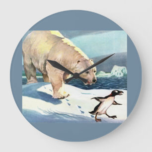 1940s polar bear and penguin large clock