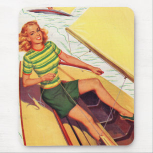 1940s pretty lady on a boat mouse mat