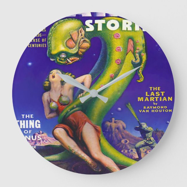 1940's RETRO SCI FI PULP ILLUSTRATION Large Clock (Front)