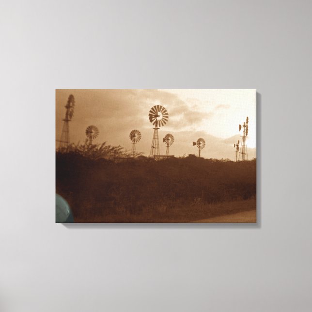 1940's Sepia Windmill Farm w/ Corized Car Fender Canvas Print (Front)