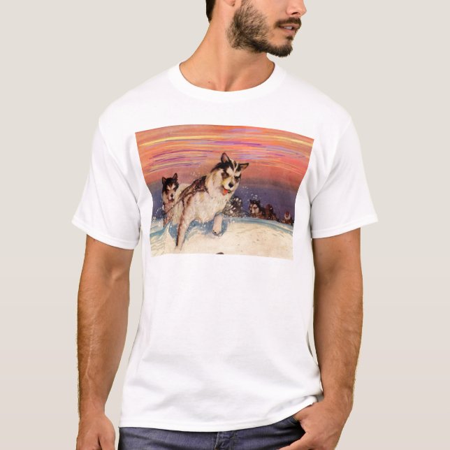 1940s Siberian husky dogs doing their thing T-Shirt (Front)