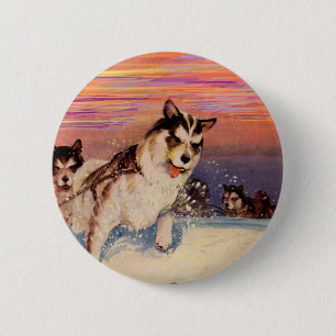 1940s Siberian husky sled dogs doing their thing 6 Cm Round Badge