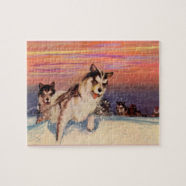 1940s Siberian husky sled dogs doing their thing Jigsaw Puzzle (Horizontal)