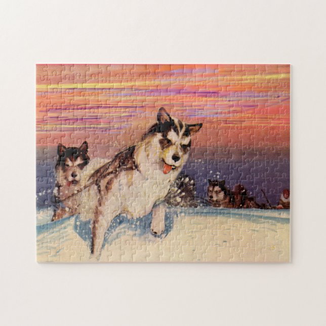 1940s Siberian husky sled dogs doing their thing Jigsaw Puzzle (Horizontal)