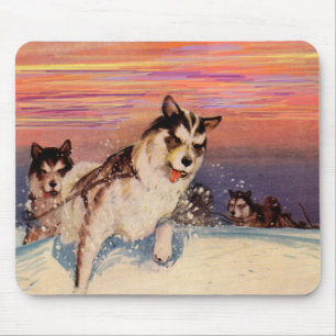 1940s Siberian husky sled dogs doing their thing Mouse Mat