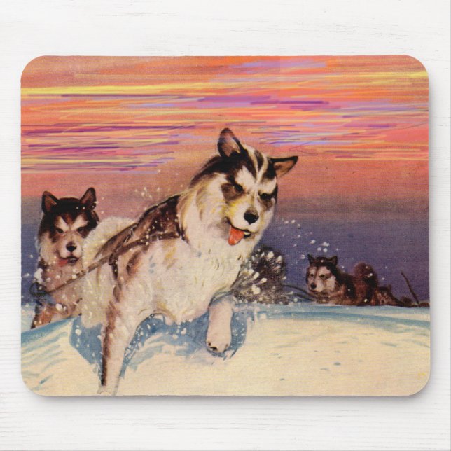 1940s Siberian husky sled dogs doing their thing Mouse Mat (Front)