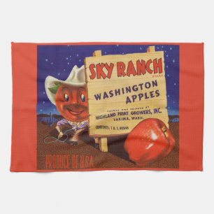 1940s Sky Ranch Washington Apples crate label Tea Towel