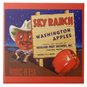 1940s Sky Ranch Washington Apples crate label Tile