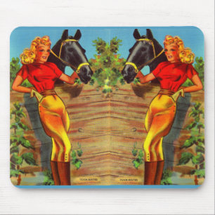 1940s twin pin-up gals and horses mouse mat