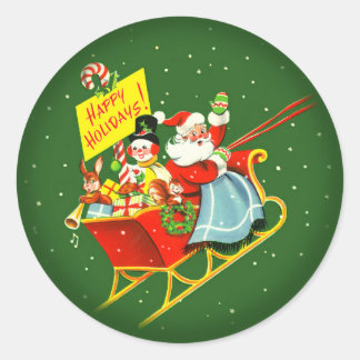 1940s Vintage Christmas Santa Claus with Sleigh Classic Round Sticker