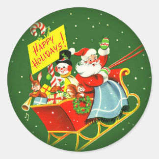 1940s Vintage Christmas Santa Claus with Sleigh Classic Round Sticker
