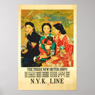 1940s Vintage Japanese Cruise Line Travel Poster