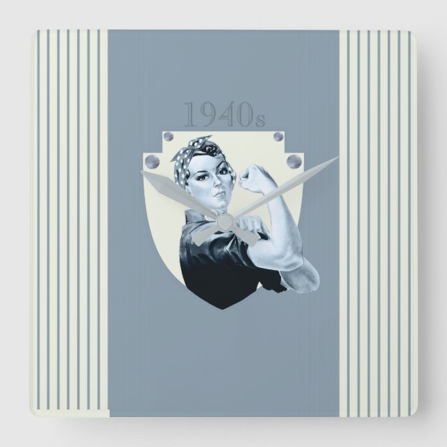 1940s vintage retro patriotic war time woman square wall clock (Front)