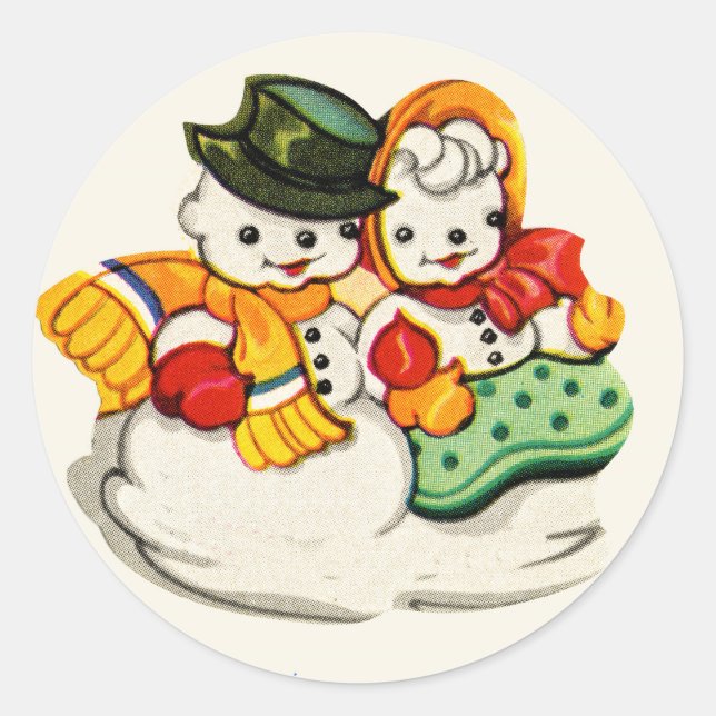 1940s Vintage Snow Man & Woman Stickers (Front)