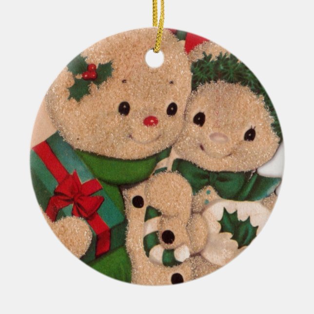 1940s Vintage Snowman Couple Ceramic Tree Decoration (Front)